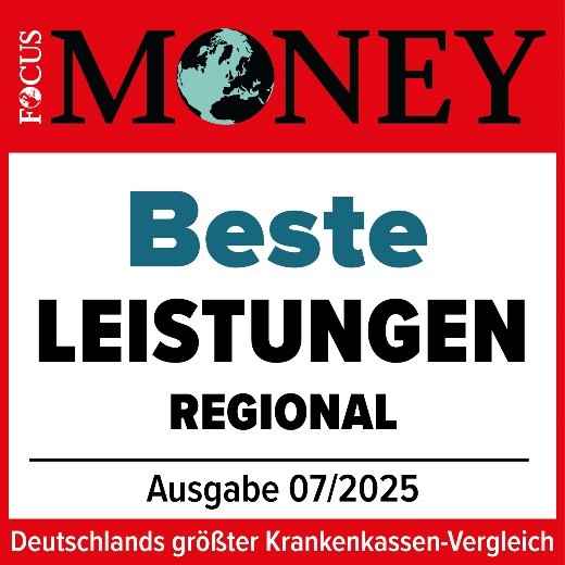 Das Bild zeigt die Auszeichnung von Focus Money für die beste Leistung. Die Ausgabe ist aus Juli 2025.