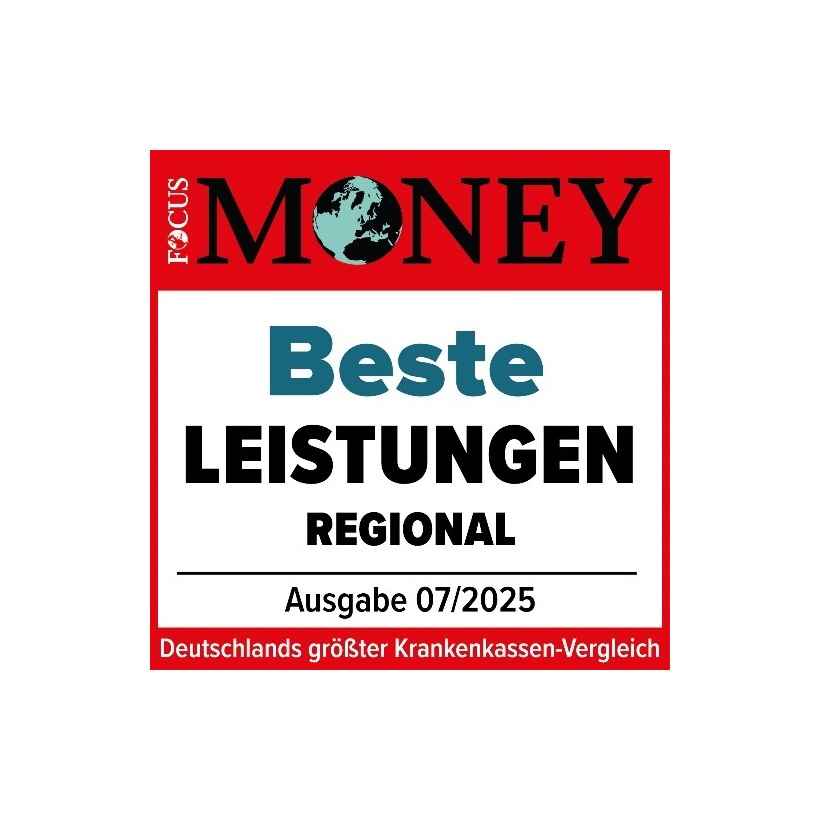Das Bild zeigt die Auszeichnung von Focus Money für die beste Leistung. Die Ausgabe ist aus Juli 2025.