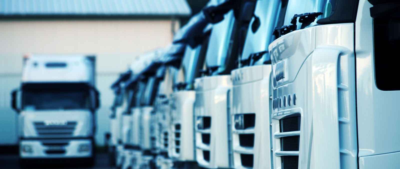 Gothaer Flottenversicherung: eine weiße LKW-Flotte - gut abgesichert gegen Schäden