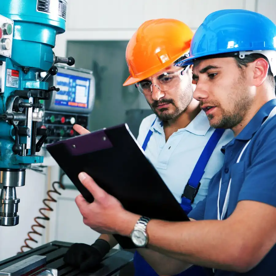 Gothaer Maschinenversicherung: Fachleute an einer Maschine
