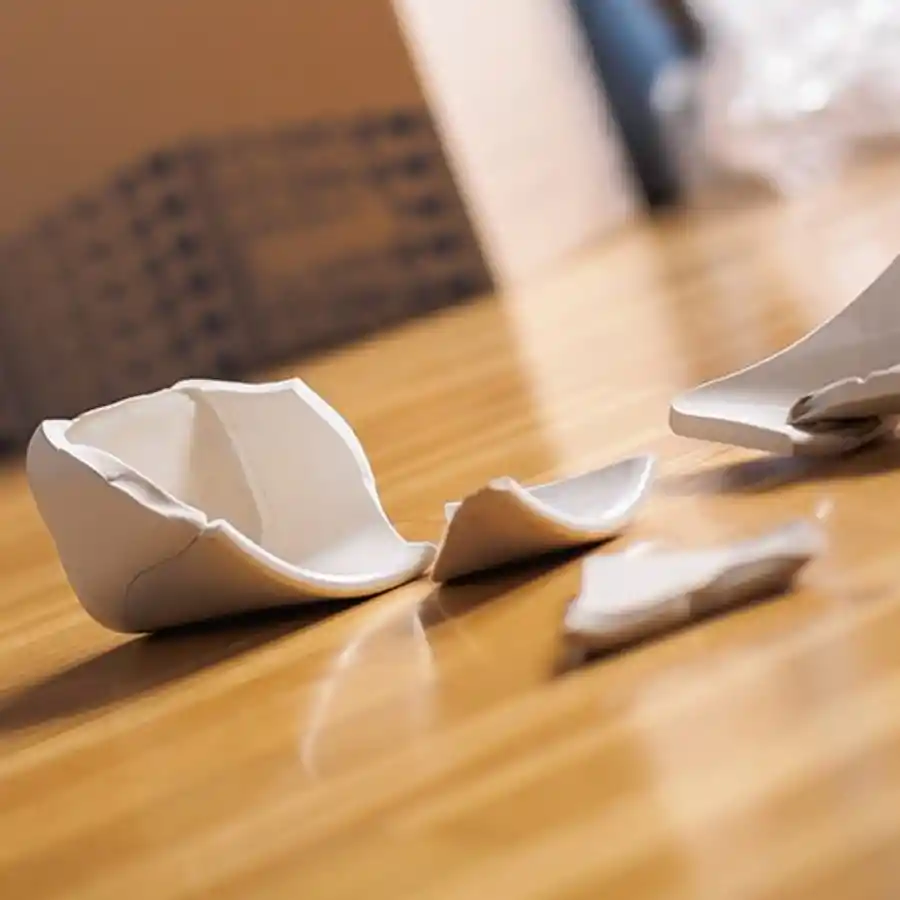 Bild: Scherben einer Vase auf dem Boden.