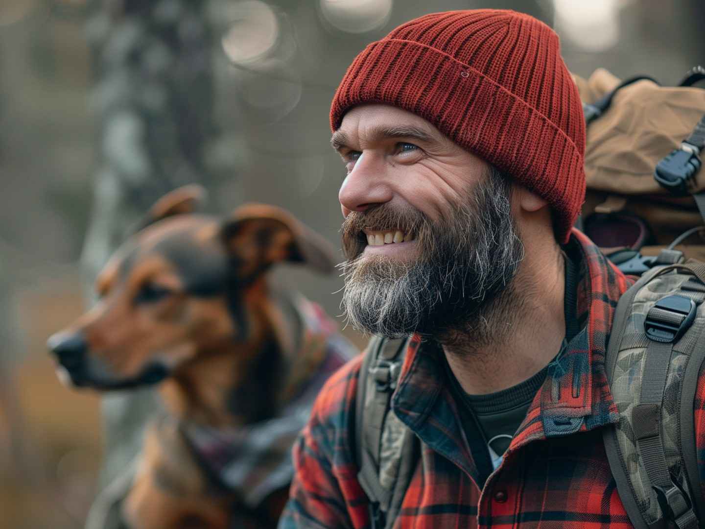 Gothaer Tagesjagdschein: Ein Jäger sitzt neben seinem Hund und schaut in die Ferne.