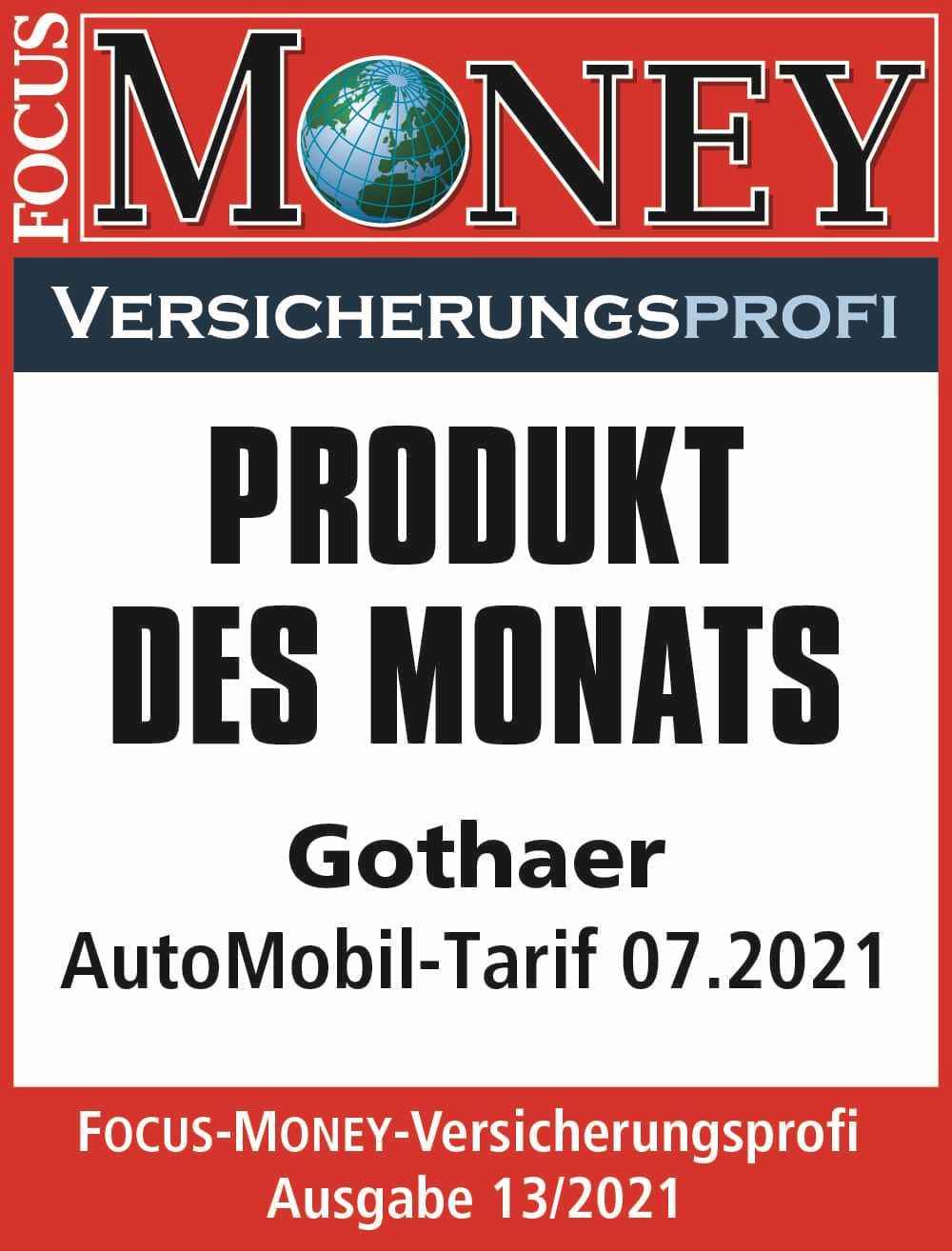 Laut FOCUS-Money-Versicherungsprofil: Gothaer AutoMobil-Tarif 07.2021 als Produkt des Monats ausgezeichnet