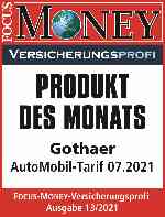 Laut FOCUS-Money-Versicherungsprofil: Gothaer AutoMobil-Tarif 07.2021 als Produkt des Monats ausgezeichnet