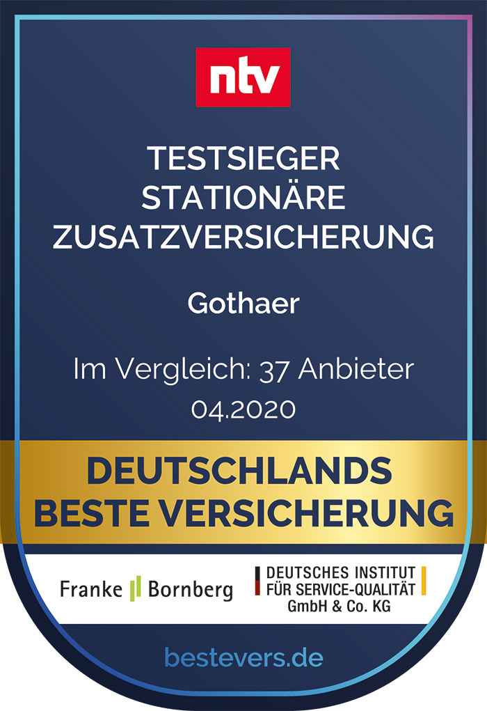 ntv / Franke & Bornberg / Deutsches Institut für Service-Qualität: Gothaer Zusatzversicherung Testsieger im Vergleich mit 37 anderen Anbietern (04/2020)