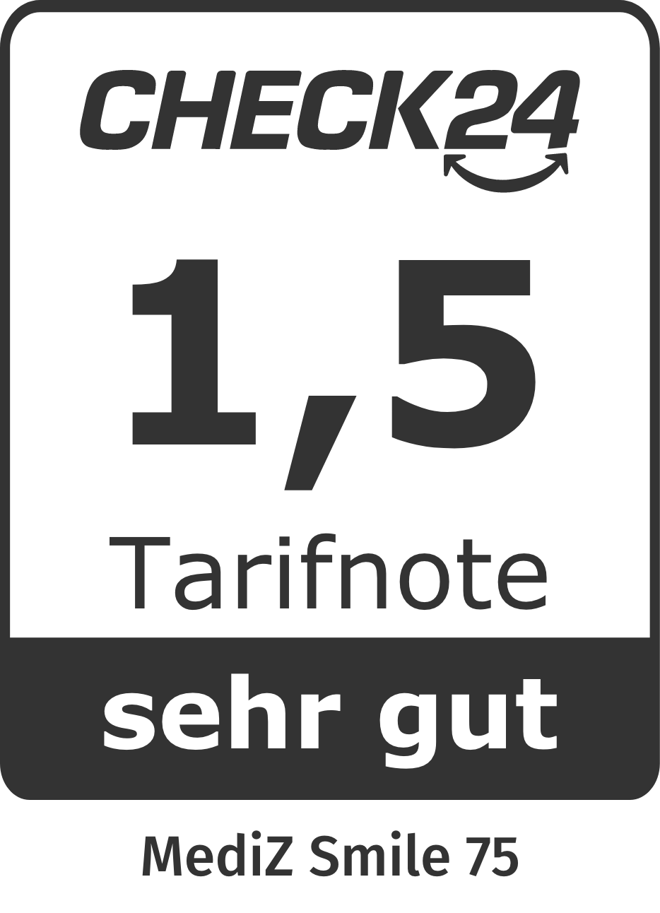 Check24 Tarifnote 1,5: Unser Gothaer MediZSmile hat bei Check24 die Tarifnote 1,5 erhalten.