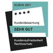 KUBUS 2021 Kundenzufriedenheit Rechtsschutz: Kundenbewertung "sehr gut".