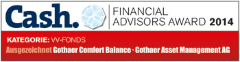 Logo: Cash. Financial Advisors Award 2014. Ausgezeichnet: Gothaer Comfort Balance Logo: Cash. Financial Advisors Award 2014. Ausgezeichnet: Gothaer Comfort Balance