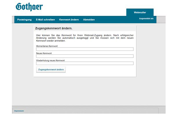 Zugangskennwort ändern Zugangskennwort ändern