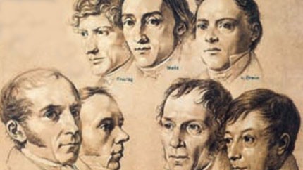 Kreidezeichnung von Emil Jacobs: Die sieben Weisen - Mitglieder des provisorischen Komitees 1827 Kreidezeichnung von Emil Jacobs: Die sieben Weisen - Mitglieder des provisorischen Komitees 1827
